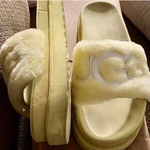 UGG Yellow Fuzzy Slides